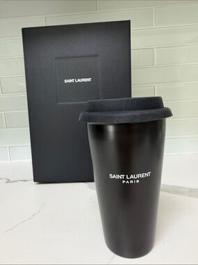 Saint Laurent Black Matte Travel Cup with White Logo